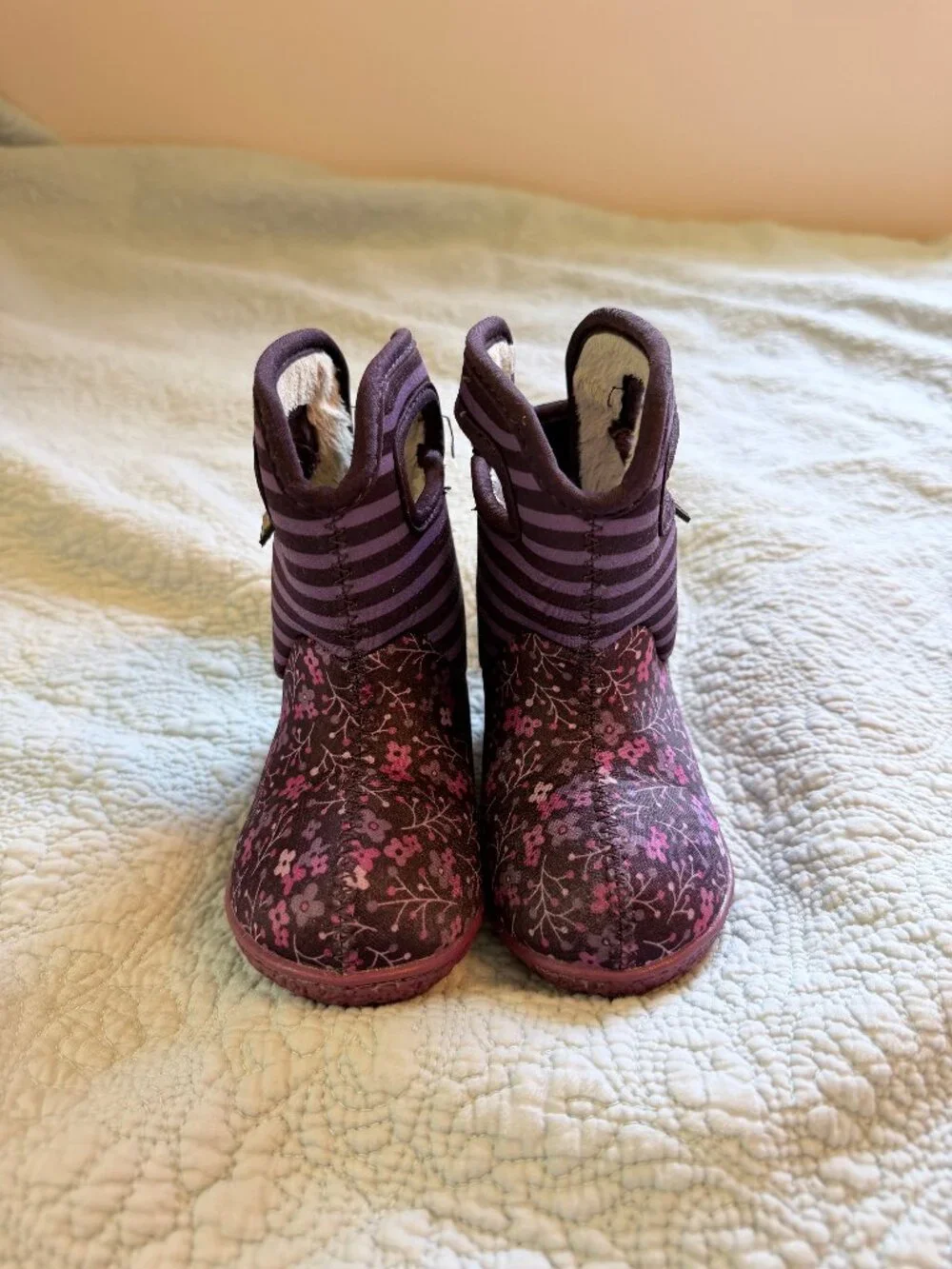 Bogs Purple Floral Striped Waterproof Winter Rain Boots Size 6